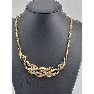 Vintage Coro Rhinestone Necklace Gold Tone Patent Pending